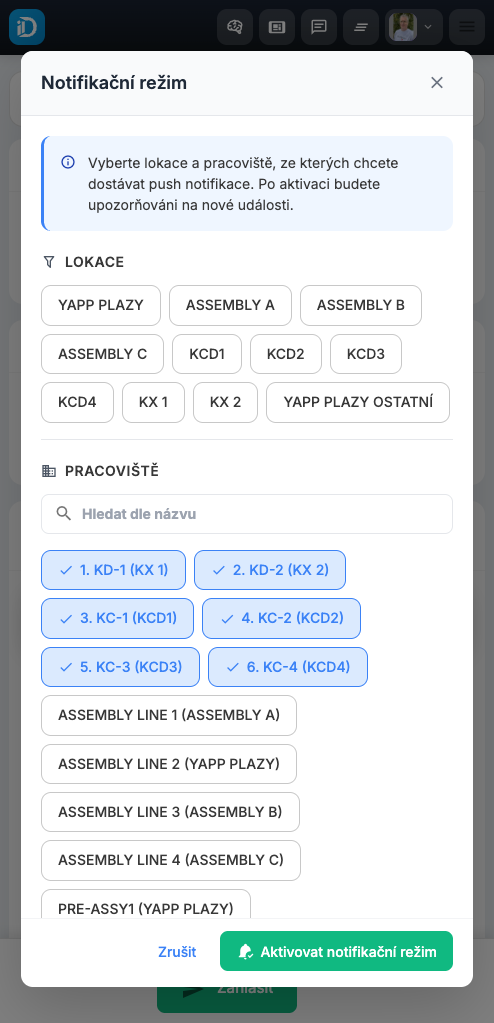 iDomino — Notifikace na mobil