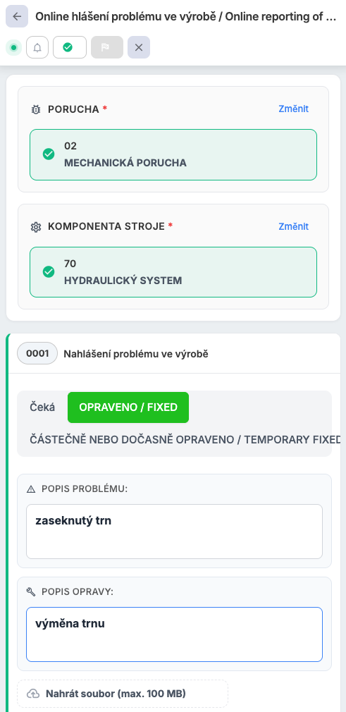 iDomino — Záznam řešení závady