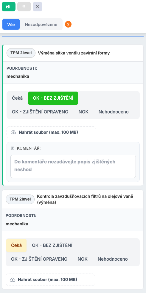 iDomino — Pravidelná kontrola stroje