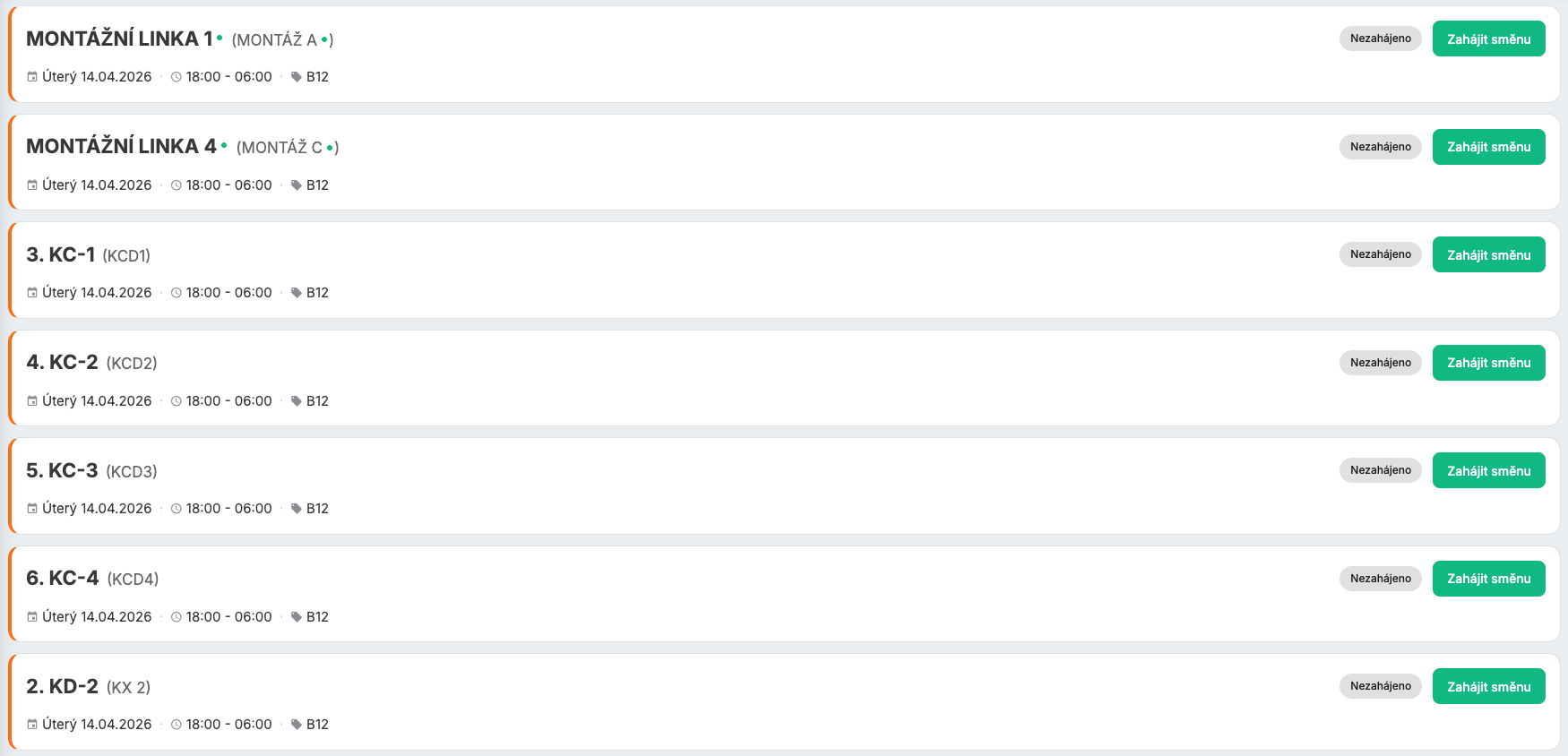 iDomino — Zahájení směny